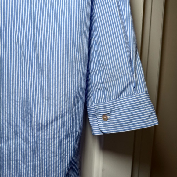 Zara Woman’s Embroidered Button Up Shirt Blue White Stripe Floral Bird XS Collar - Picture 8 of 9